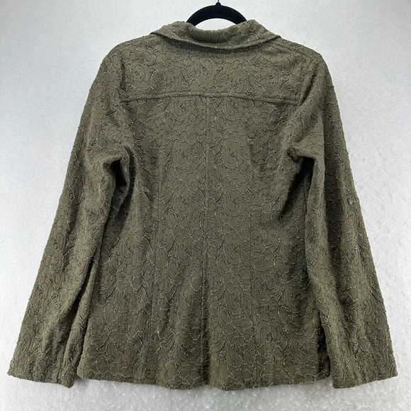 Tribal Top Womens Size M Floral Jacquard Shirt Button Front Long Sleeve Green - Picture 2 of 11